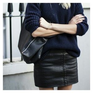 NWOT Navy Black Marled Chunky Rib Knit Sweater L