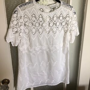 White J Crew Edwardian  Lace T-shirt style top