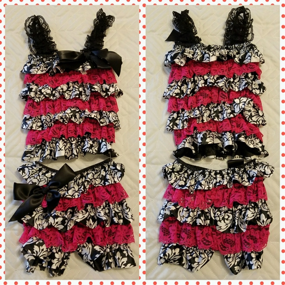 Black and pink boutique ribbon outfit 0-6M