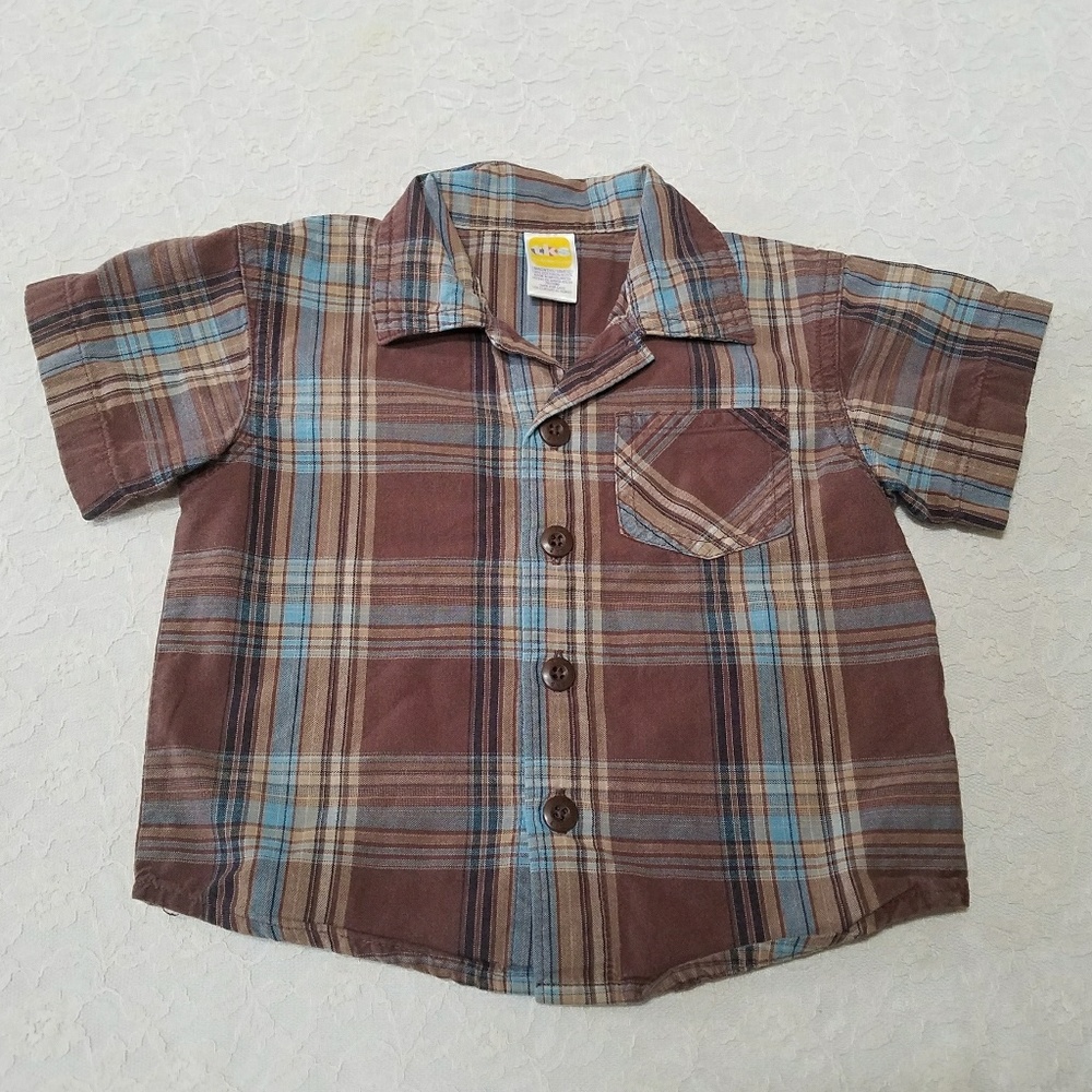 Brown Plaid Button Down Dress Shirt 18mo