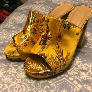 Yellow floral platform sandals