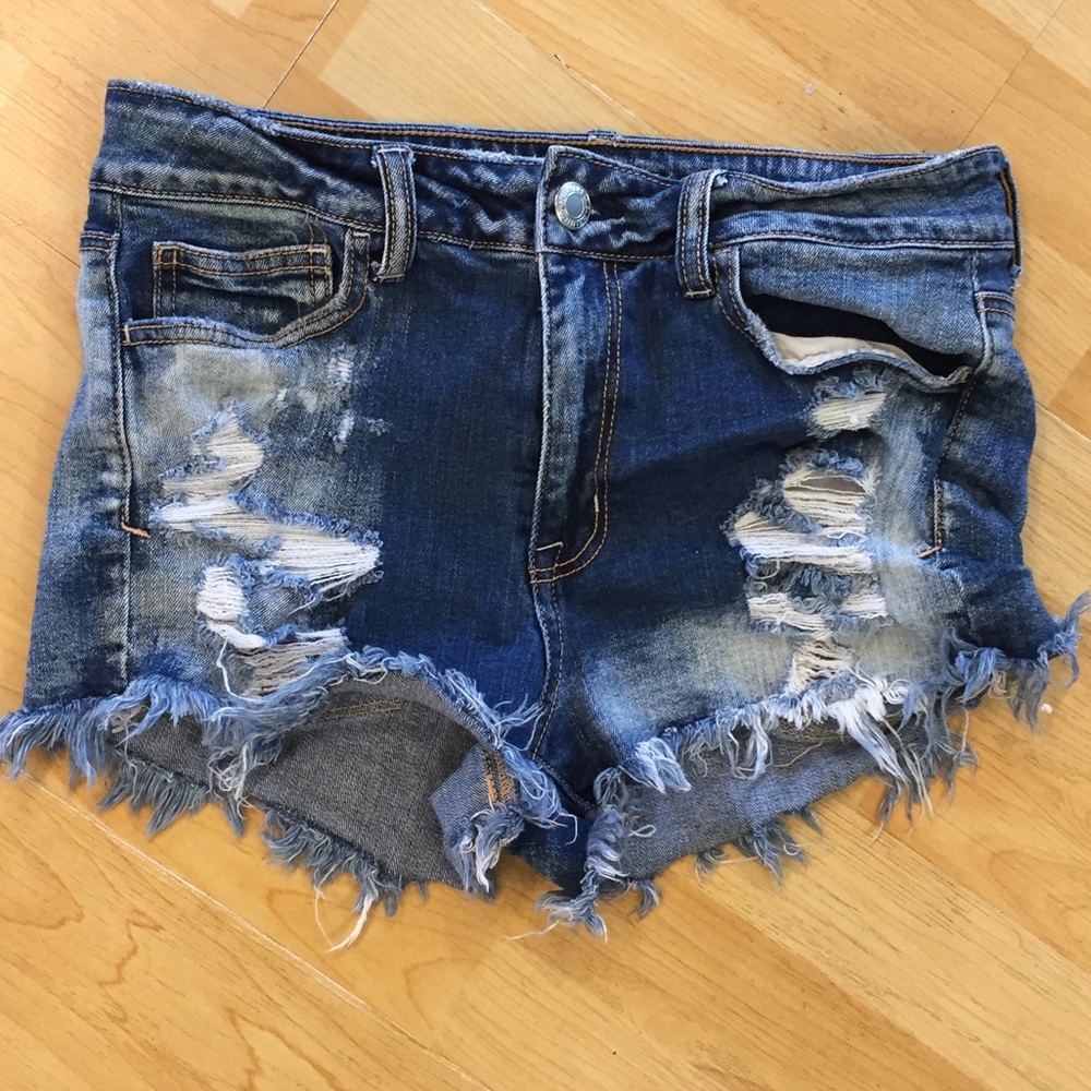 American Eagle stretch distressed acid wash shorts
