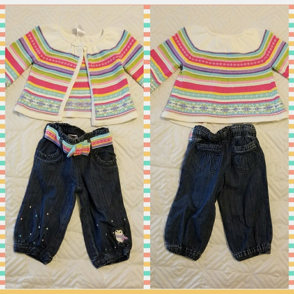 Gymboree 6-12M rainbow sweater and jeans NWT