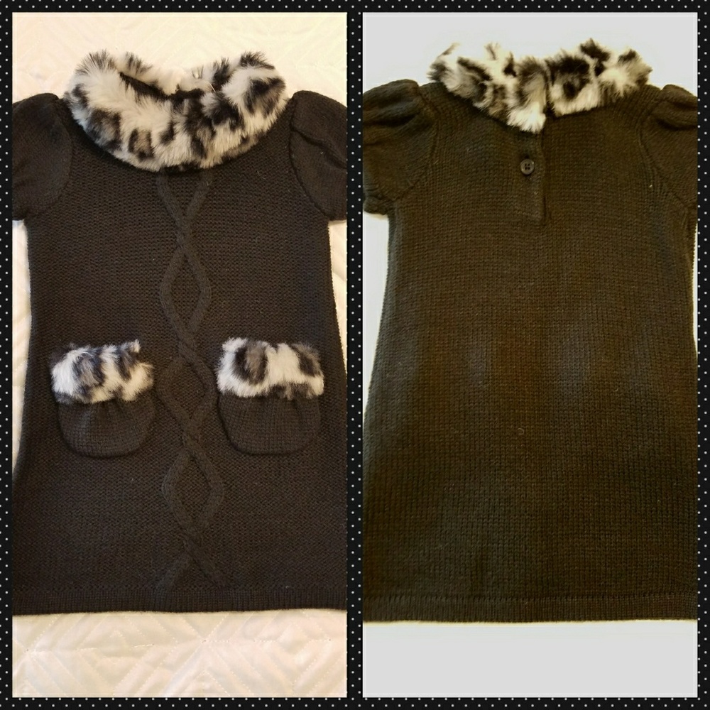 Fur accent black sweater dress NWT 6-12M Sense8