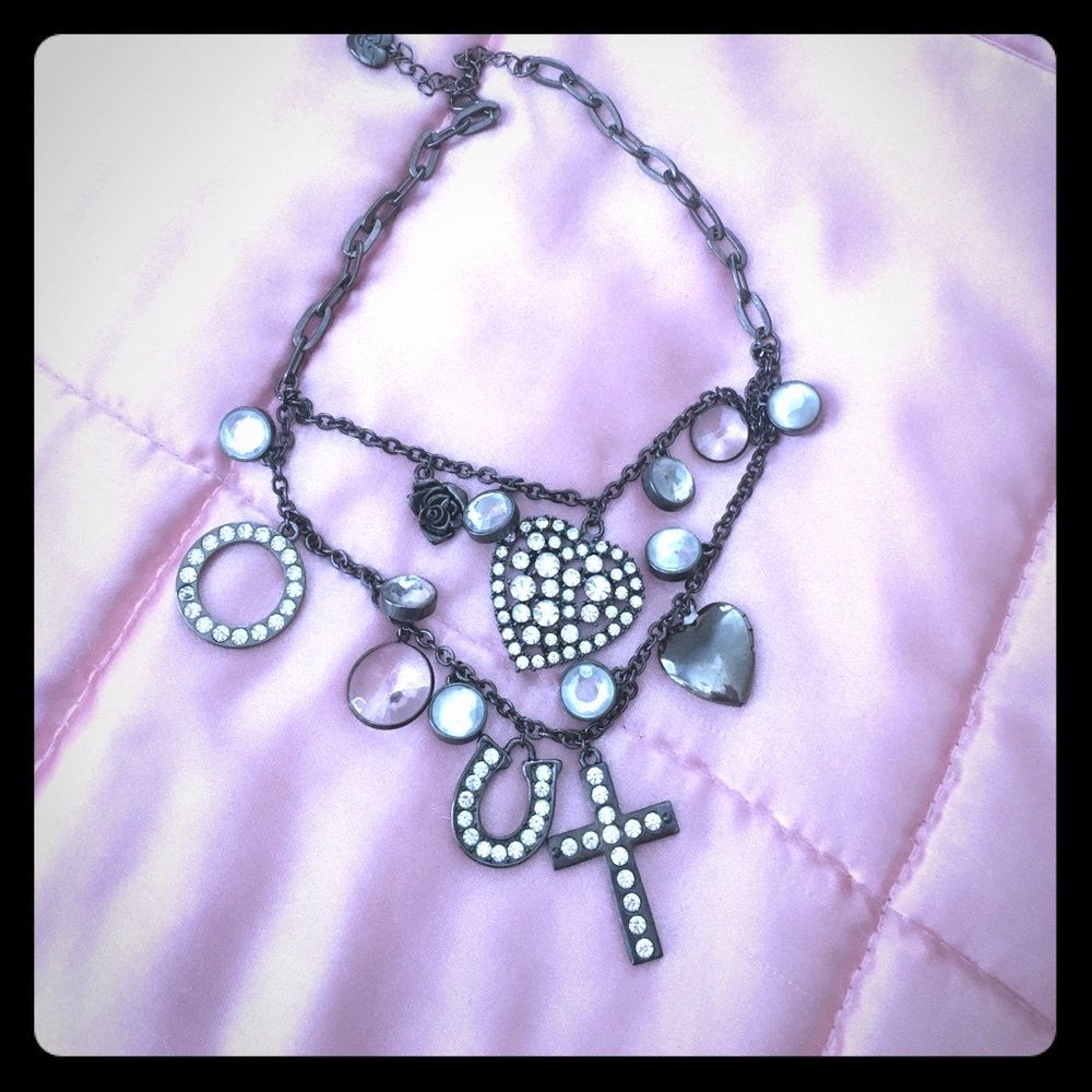 Vintage Betsey Johnson Silver rhinestone necklace