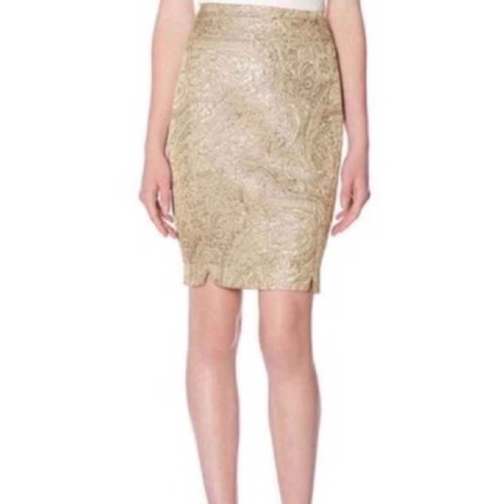 THE LIMITED HIGH WAIST GOLD JACQUARD PENCIL SKIRT