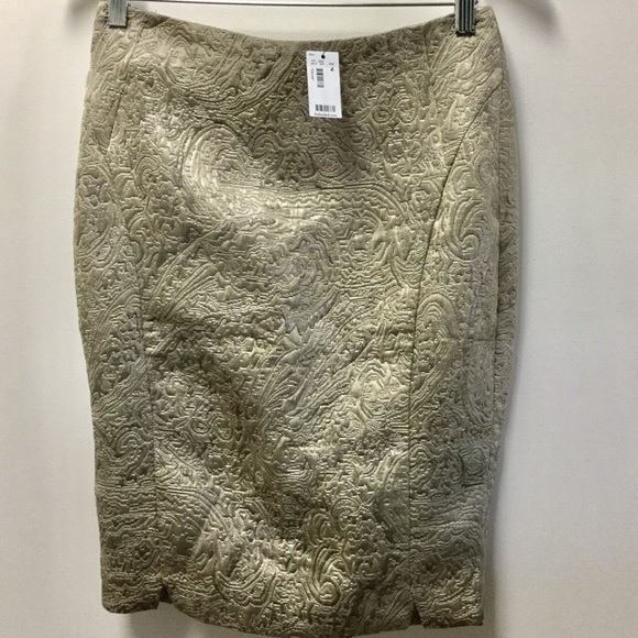 THE LIMITED HIGH WAIST GOLD JACQUARD PENCIL SKIRT - Picture 2 of 8