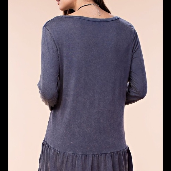 Navy Mineral Wash Pocket Top Ruffle Tunic Top - Picture 3 of 4