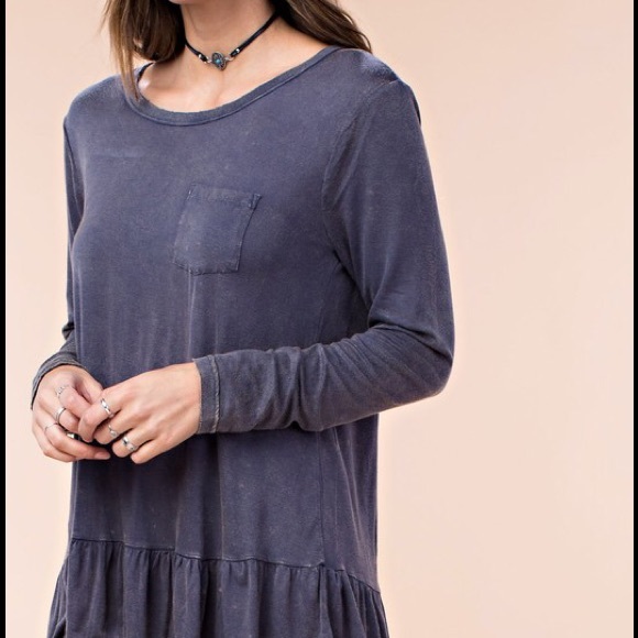 Navy Mineral Wash Pocket Top Ruffle Tunic Top - Picture 4 of 4