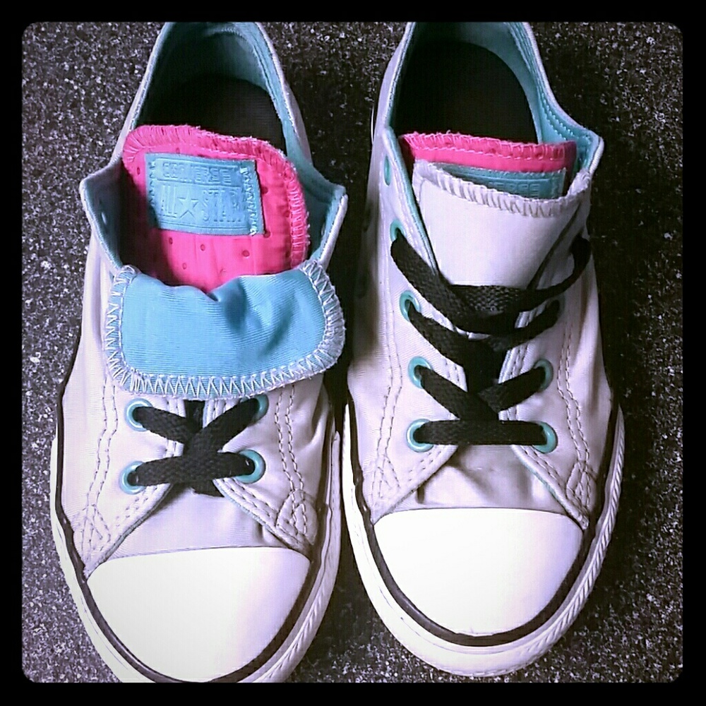 Girls sz 1 Converse Sneakers - gray, pink, turq.