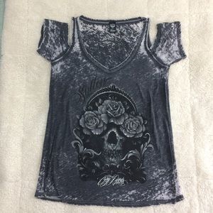 Sullen Distressed Cold Shouler Top