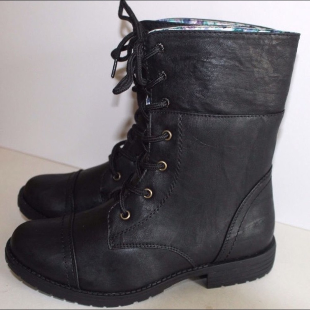 NEW Women's Combat Boots Casual Floral Blue