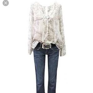 Cabi pleated peasant pin tuck blouse