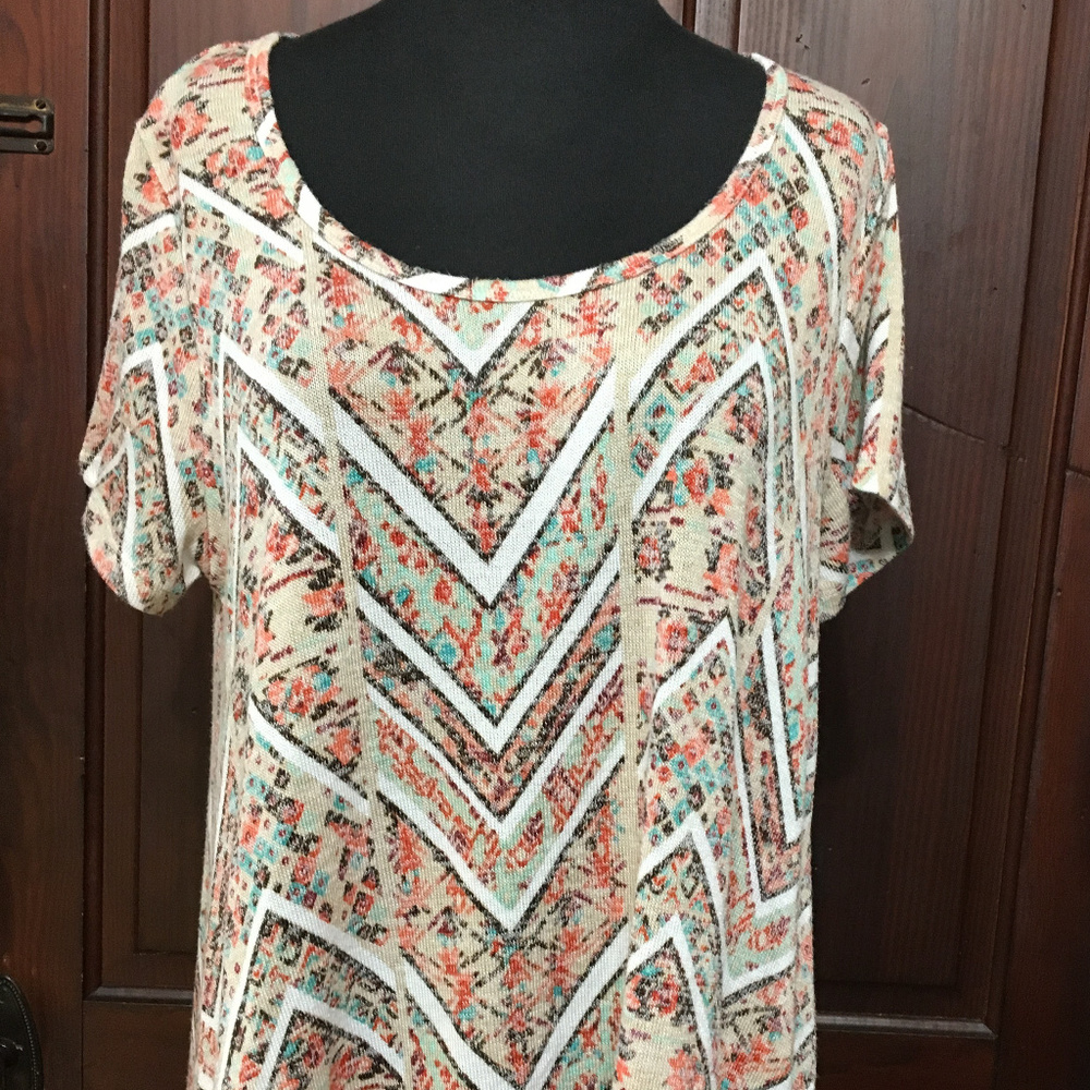 Absolutely Famous BOHO Teal Brown Sweater sz XL