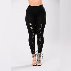 Black Lace Up Fashion Nova Leggings