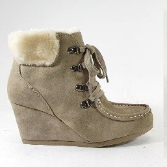Taupe Faux Fur Lace Up Booties - Picture 2 of 3