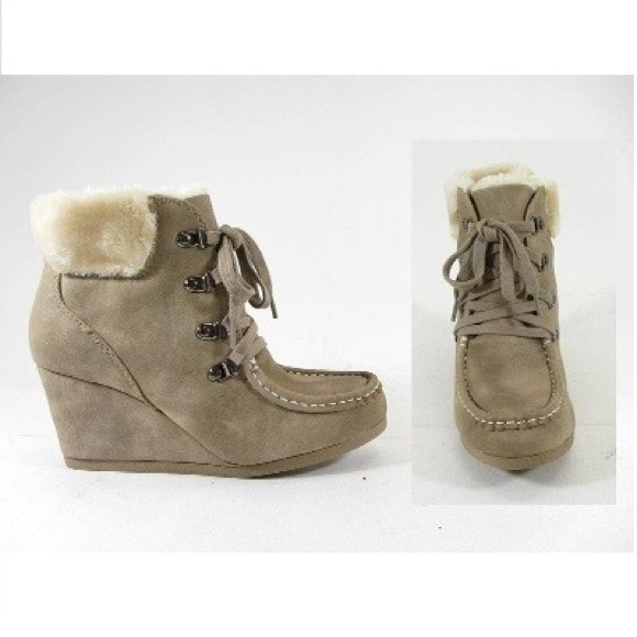 Taupe Faux Fur Lace Up Booties - Picture 3 of 3