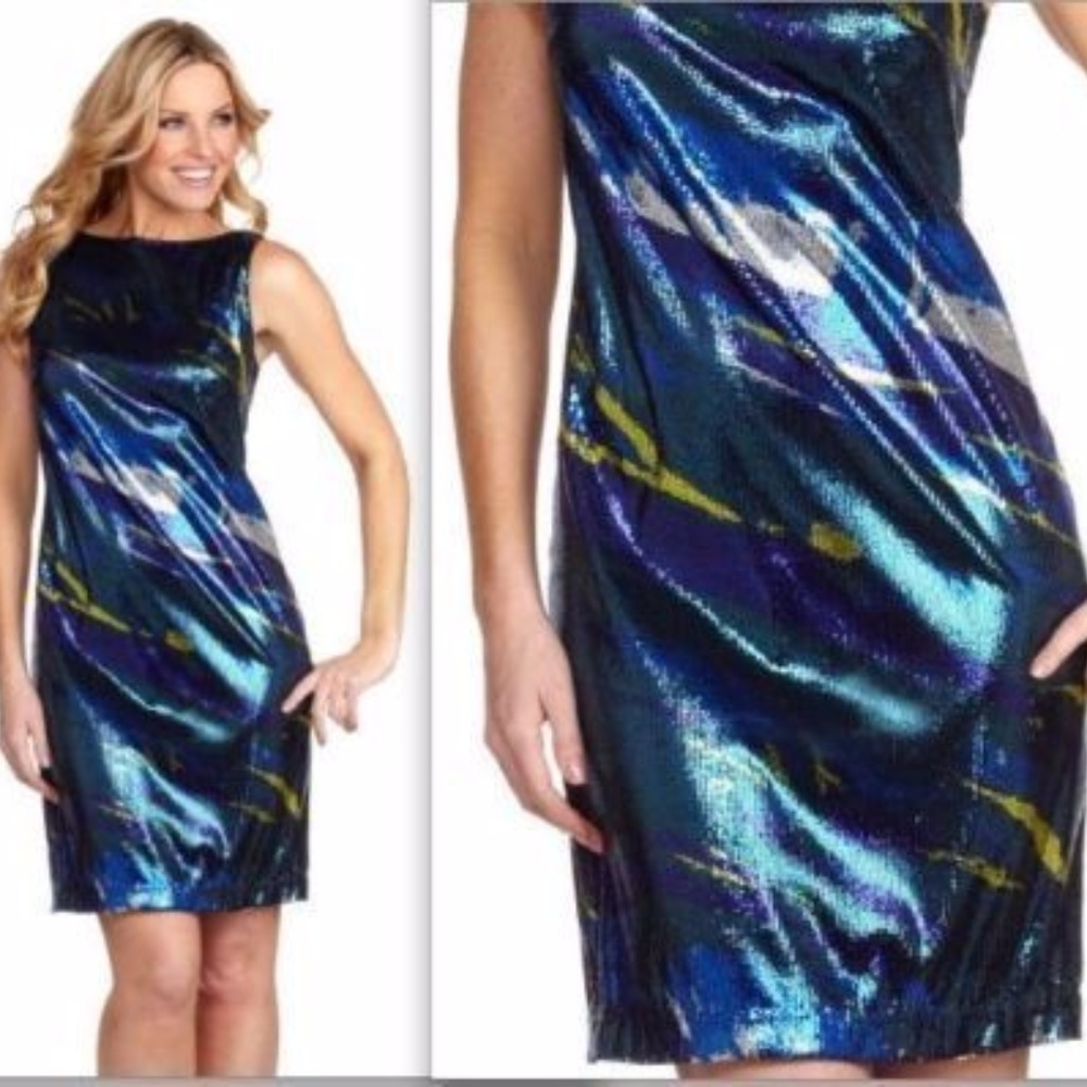 Rebecca Moses Blue Purple Sequins Statement dress