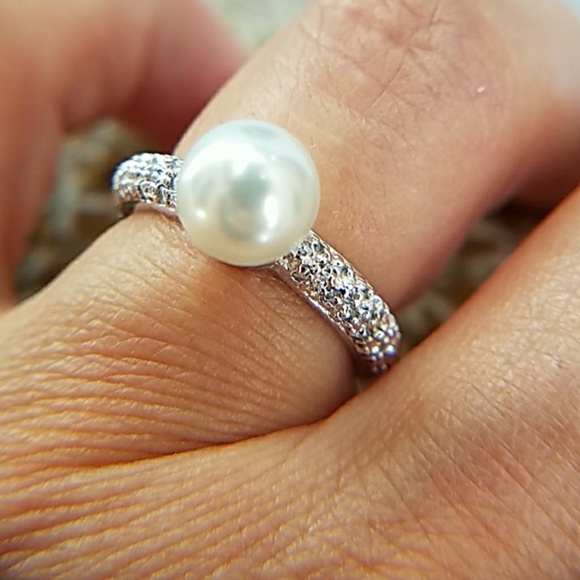 Jewelry - 14k Gold plated Pearl Solitaire Engagement Ring size 8 and 9