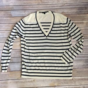 J.Crew V-Neck Stripe Navy Cream Sweater XL