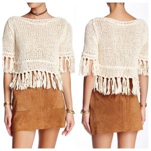 Free people in the fringe cropped sweater
