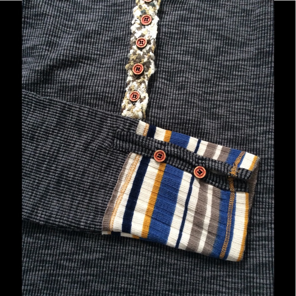 Grey Henley Top Long Sleeve Rib Knit Button Up - Picture 4 of 4