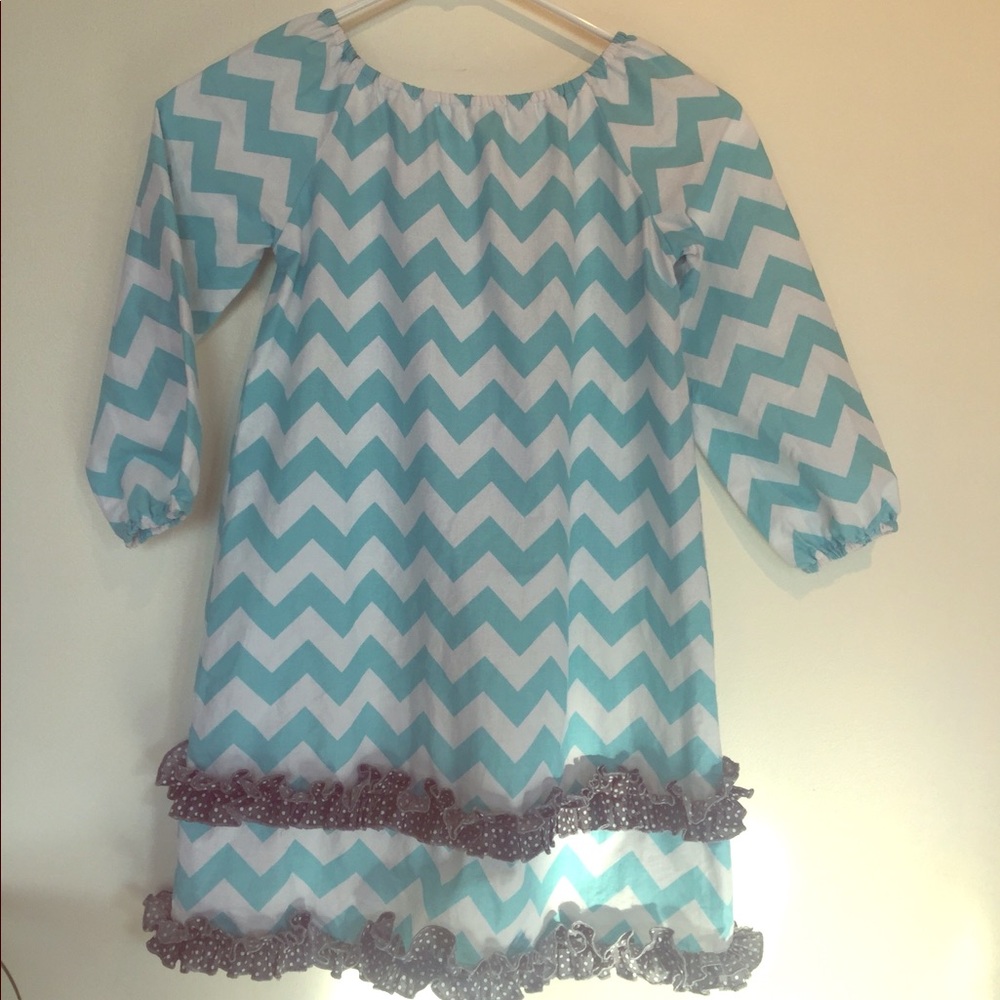 Lolly Wolly Doodle Aqua and White Chevron Dress