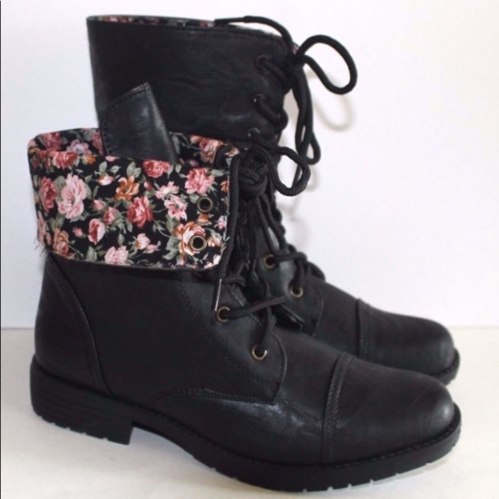 NEW Women's Military Combat Boots Casual Floral