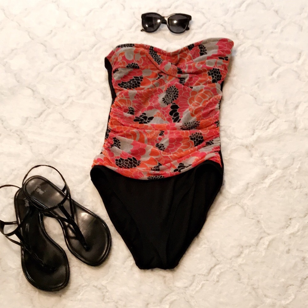 Strapless One Piece Floral Bathing Suit!