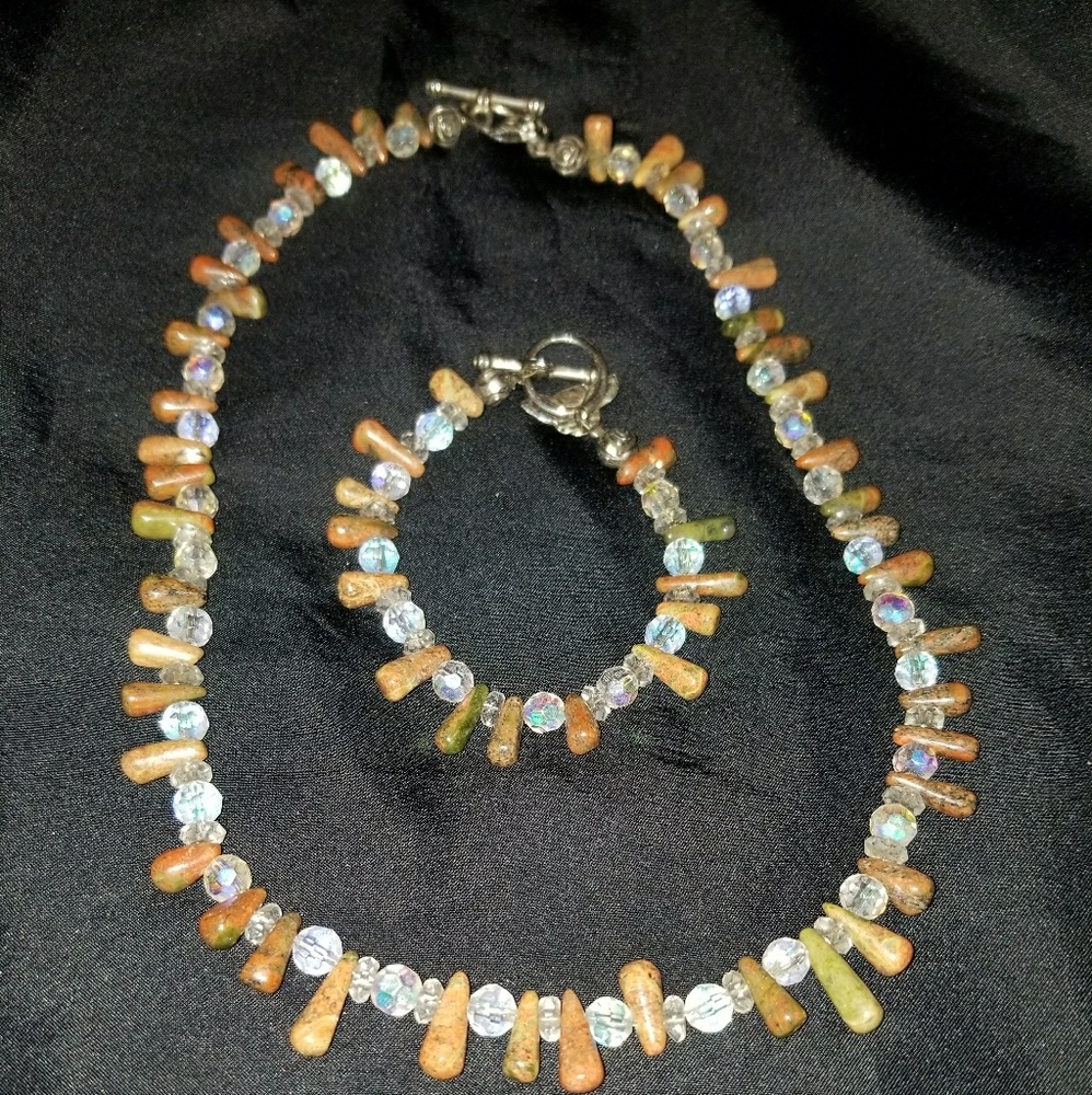 Woman's natural unakite  necklace set