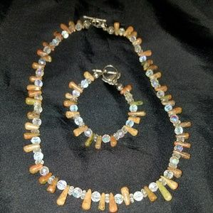 Woman's natural unakite necklace set