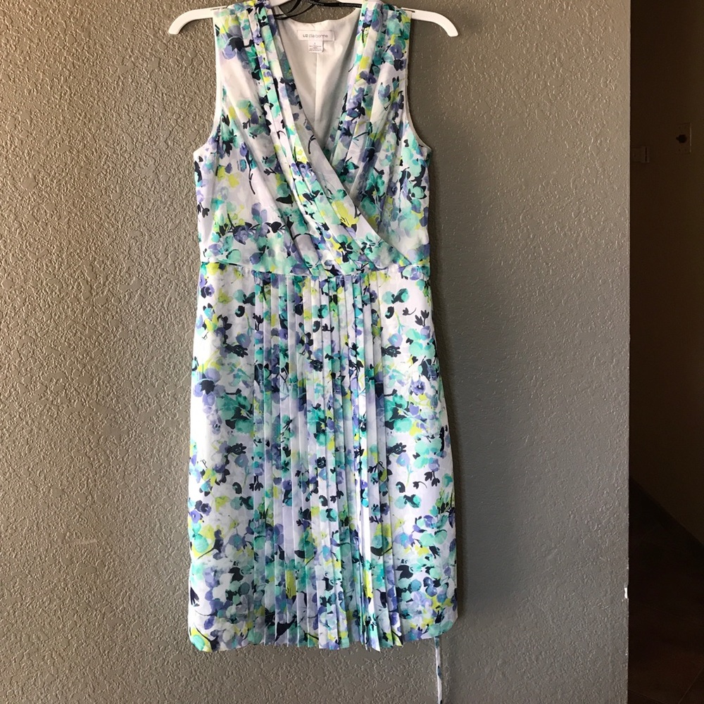 Blue and green pleated dress
