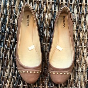 Merona | Brown & Gold Studded Flats