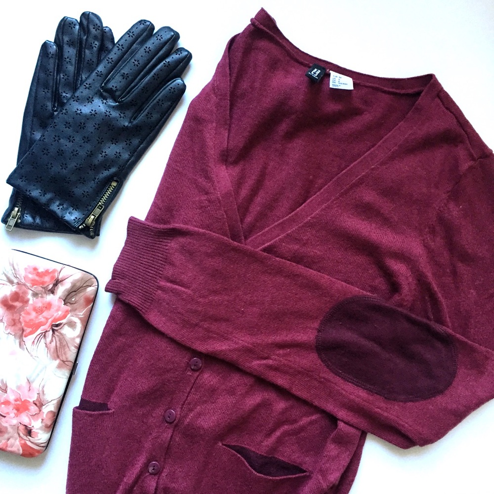 🆕 | 𝐇&𝐌 | Burgundy Cardigan with Elbow Patches