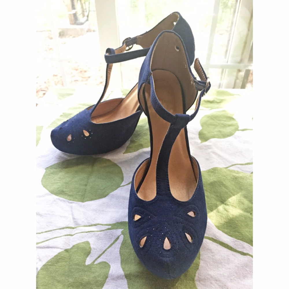 Retro Blue T-Strap Heels