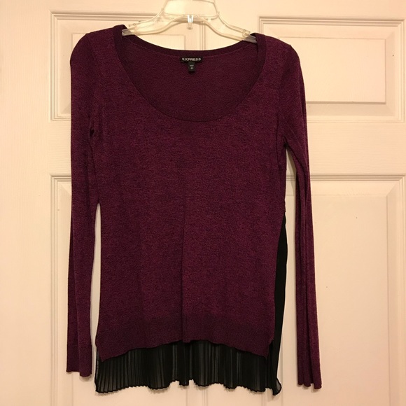 Express Burgundy & Black Longsleeve Sweater Blouse - Picture 1 of 3