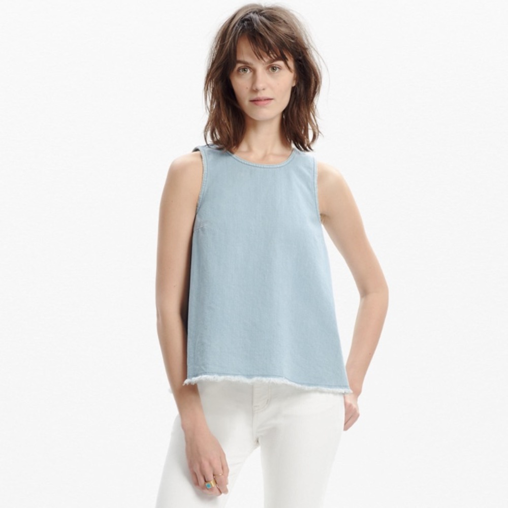 Raw-edge Cutout Denim Chambray Tank Top
