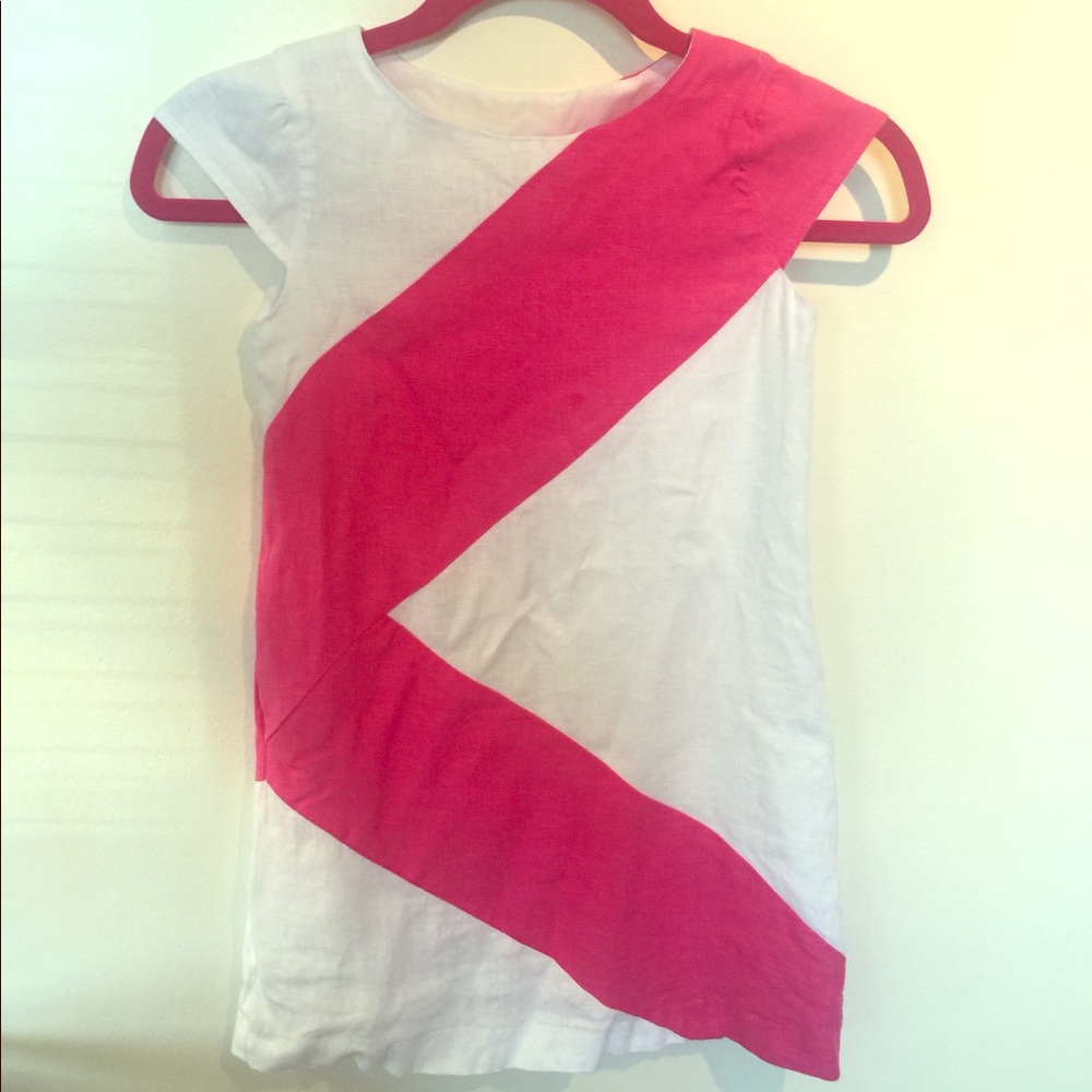 Pink and White Asymmetrical Pattern Dress