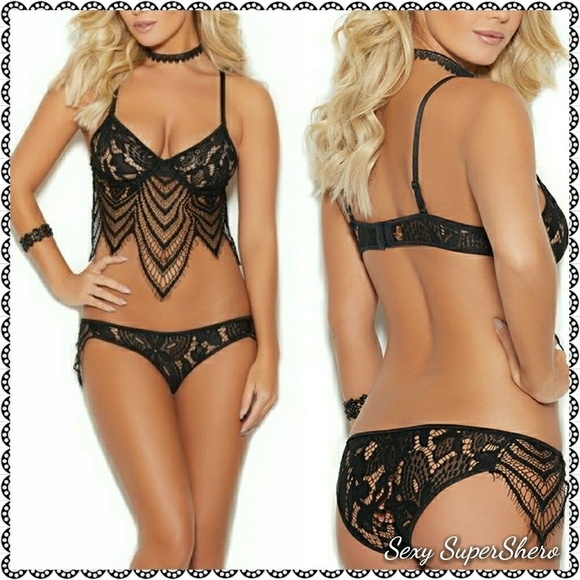 🆕PLUS Black Lace Lingerie Set Bralette & Panty - Picture 3 of 6