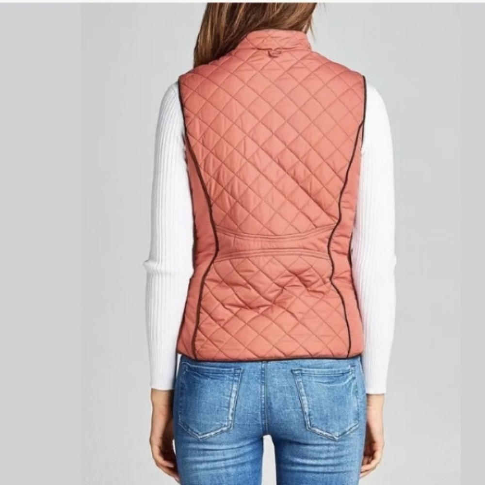  BLACK Quilted Shearling Lined Zip Up Vest - Picture 2 of 2