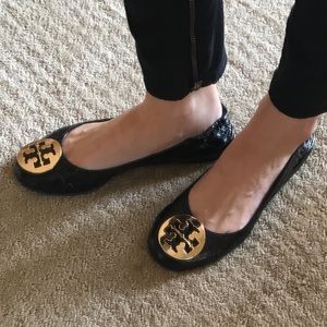 Tory Burch black patent Reva flats