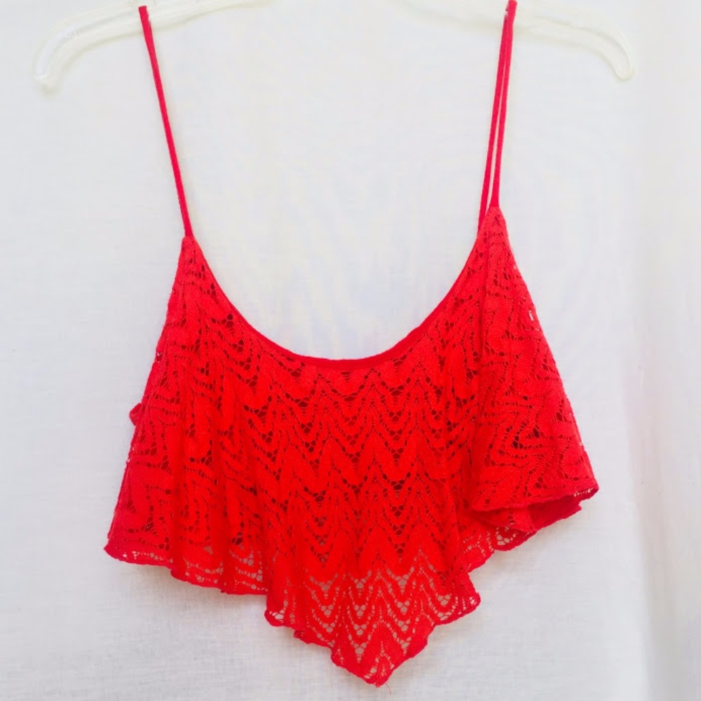 Red Lace High Low Crop Top