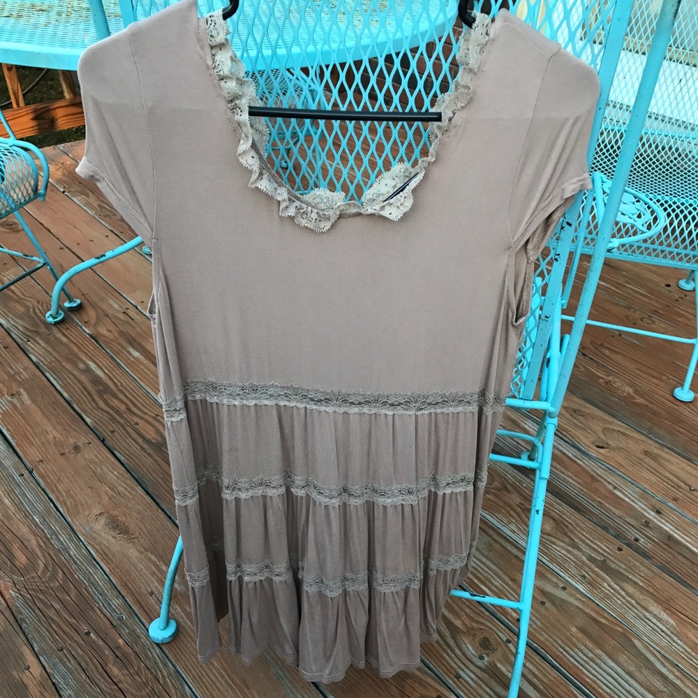 Taupe Lace Ruffle Tunic