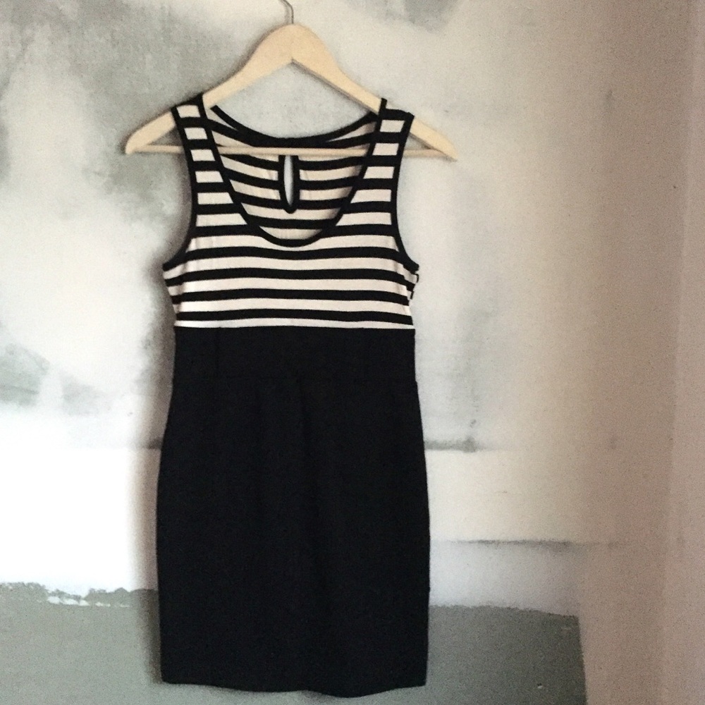Black & White Striped Fitted Dress