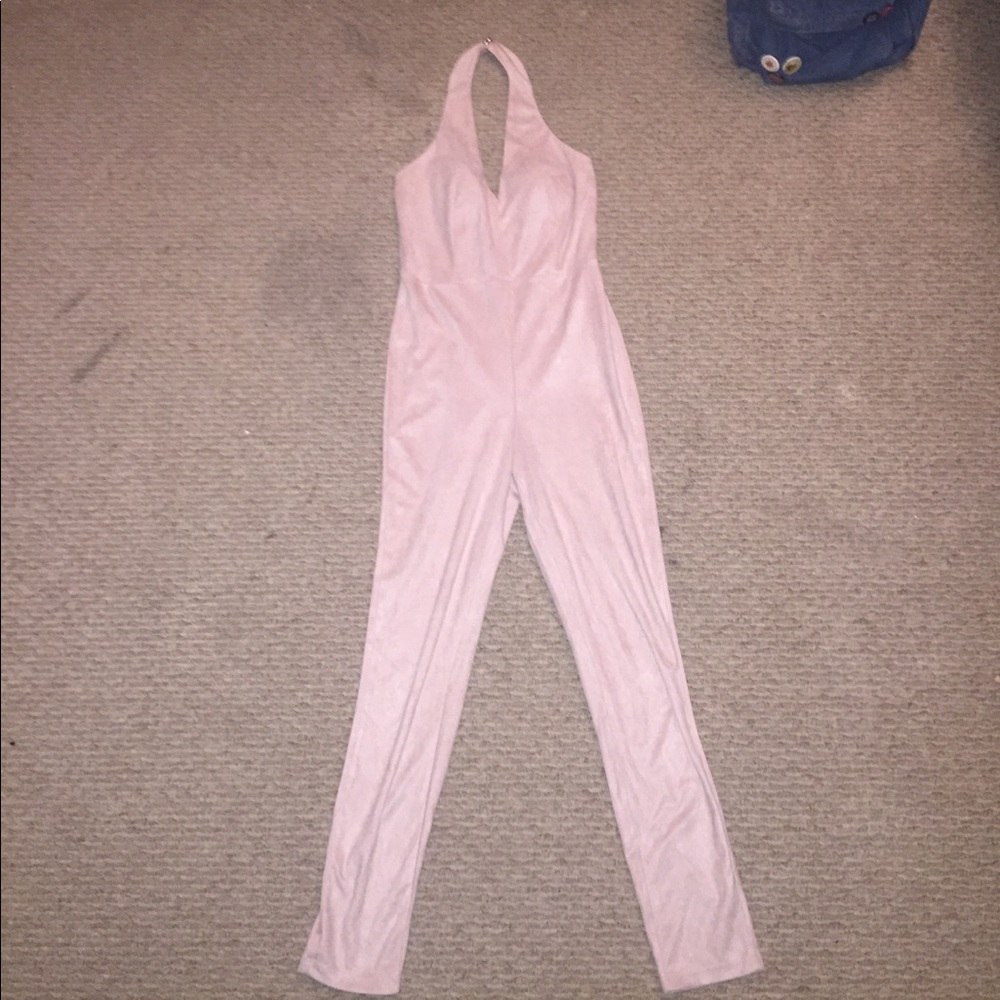 Pink suede like jump suit