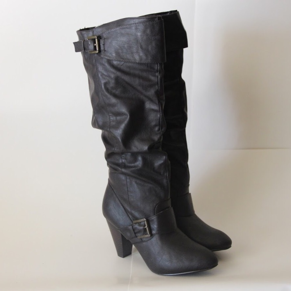 NEW Dark Brown Tall Slip On Boot with Heel