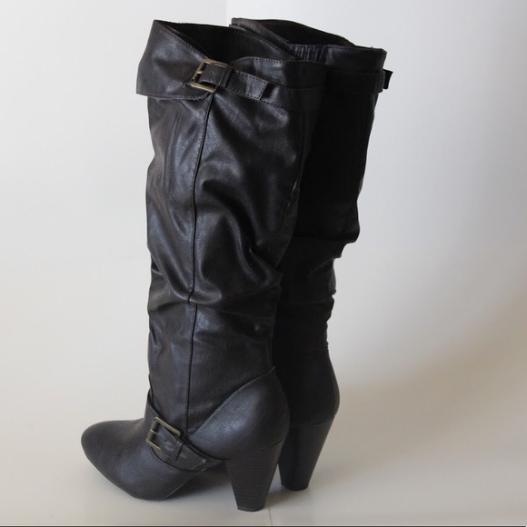 NEW Dark Brown Tall Slip On Boot with Heel - Picture 2 of 6