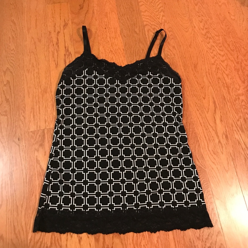 WHBM Geometric Print Tank with Lace Trim