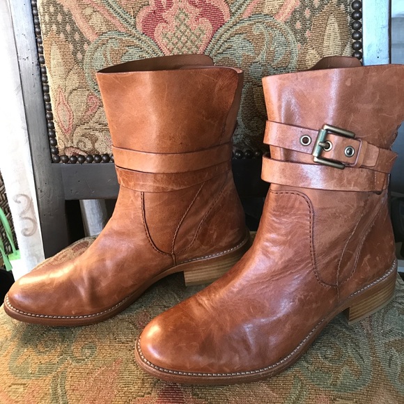 Coach Shoes - Coach brown ankle booties cognac leather size 8