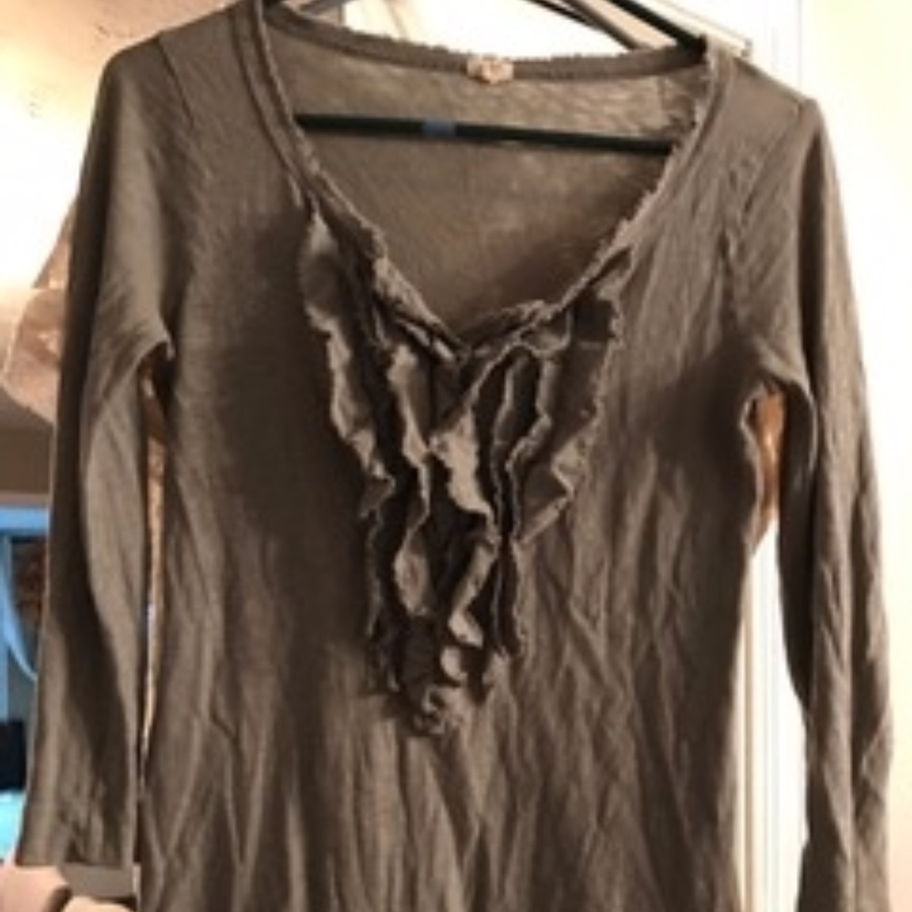 J. Crew Gray Ruffled Shirt